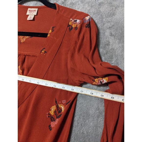 🍑MOSSIMO Bohemian Style 100% Rayon Women Floral Surplice Burnt Orange X-SMALL - Picture 5 of 12